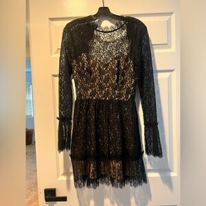 Saylor Black Textured Dress backless long sleeve size medium, above knee